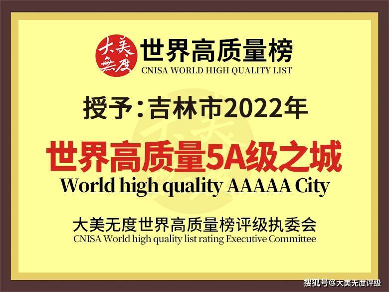 开云体育吉林市获评大美无度世界500强暨高质量5A之城报告(图1)