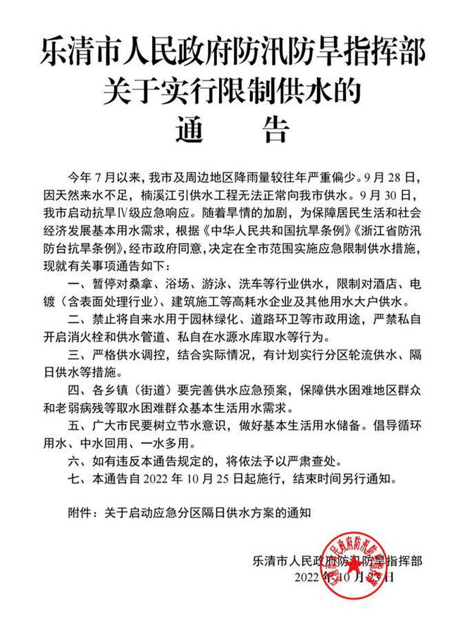 开云体育 开云APP干旱少雨的浙江乐清：划片区隔天供水日供10万吨应急工程已开工(图1)