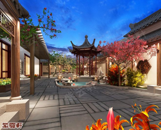 古韵古香现代中式四合院设计效果图欣赏Kaiyun 开云(图2)